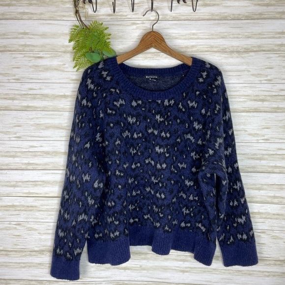 Athleta Blue Leopard Animal Print Stretch Knit Sweater - Picture 1 of 3